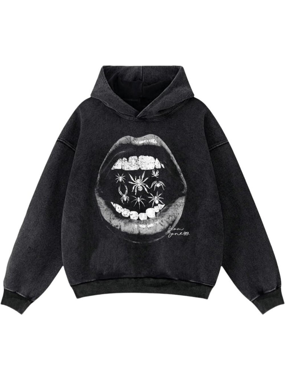 Men's Black Soft Polyester Oversized Drop Shoulder Long Sleeve Graphic Hoodies